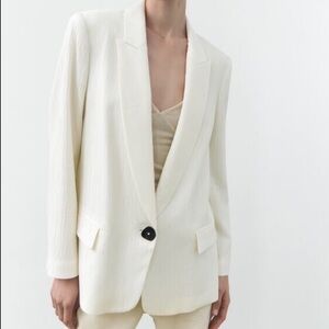 ZARA Crinkled Look Relaxed Blazer with Shell Buttons